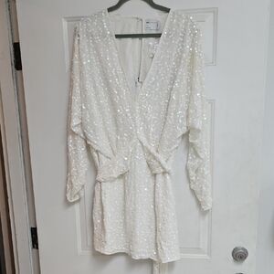 ASOS DESIGN White Sequin Wrap Dress